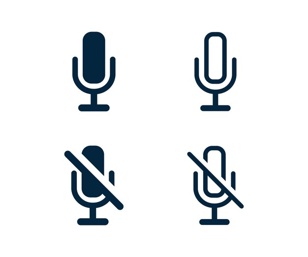 Vector microphone icon button set. microphone muted and unmuted icon set.