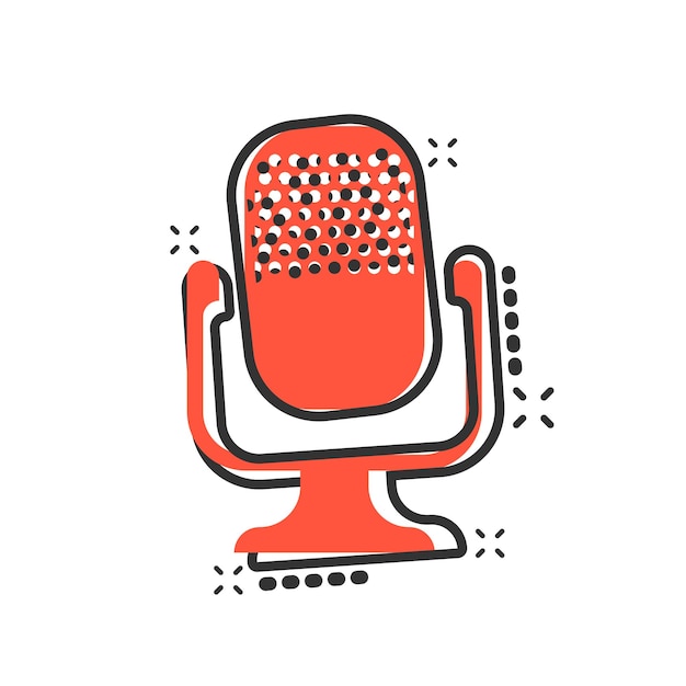 Microphone icon in comic style Mic broadcast vector cartoon illustration pictogram Microphone mike speech business concept splash effect