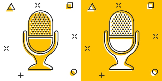 Icona del microfono in stile fumetto pittogramma dell'illustrazione del fumetto vettoriale della trasmissione del microfono effetto splash del concetto di affari del microfono del microfono