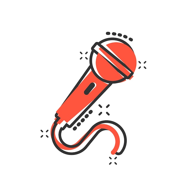 Microphone icon in comic style Mic broadcast vector cartoon illustration pictogram Microphone mike speech business concept splash effect