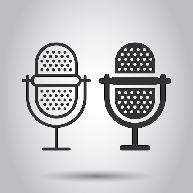 Microphone icon in flat style Studio mike vector illustration on white isolated background Audio record business concept