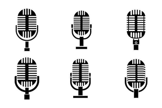 microphone icon set in creative silhouette style vector