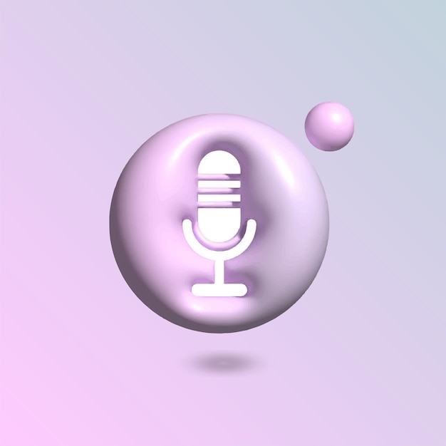 Microphone Icon with in circle bright pastel color in 3d style realistic vector art