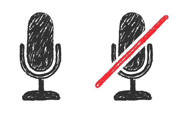 Значки микрофона микрофон выключен векторная иллюстрация