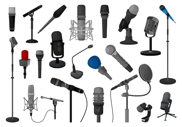 Microphone   illustration  .   cartoon set icon music mic.