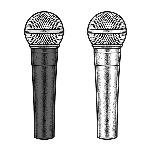 Vector microphone isolated in hand drawn