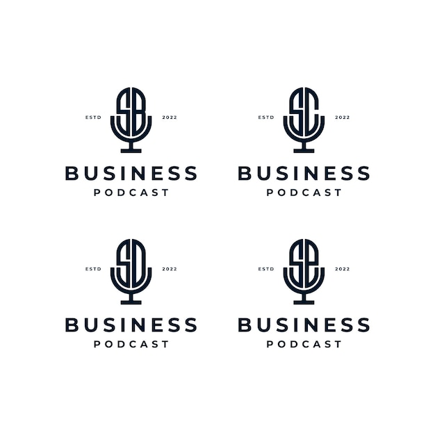 Microfono microfono podcast radio musicale con ispirazione per il design del logo della lettera iniziale