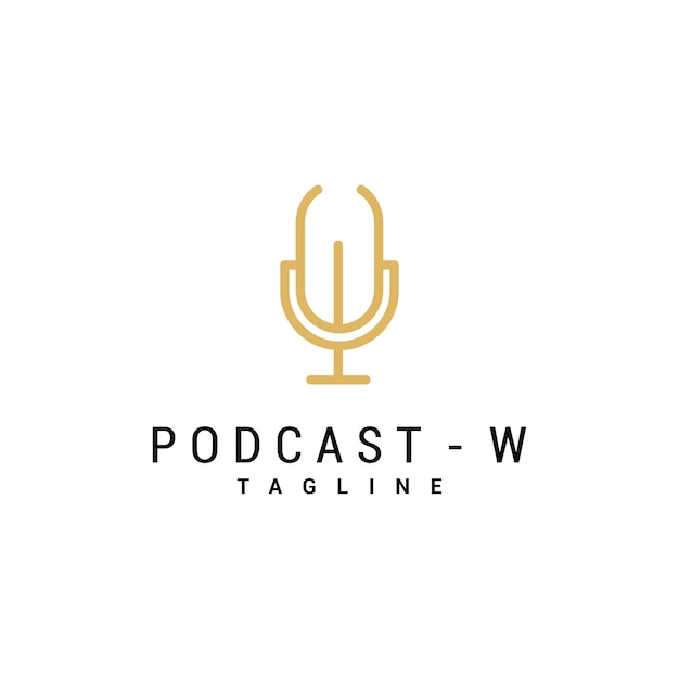 Radio musicale podcast microfono microfono con lettera iniziale w logo icona illustrazione vettore premium
