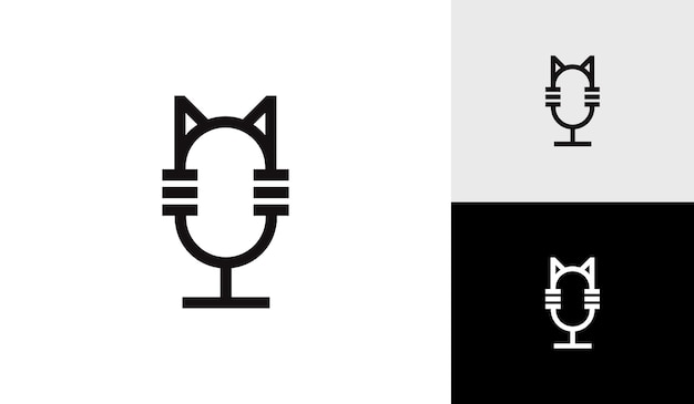 Microphone podcast logo with cat shape