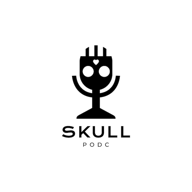 Microphone podcast with skull logo design vector