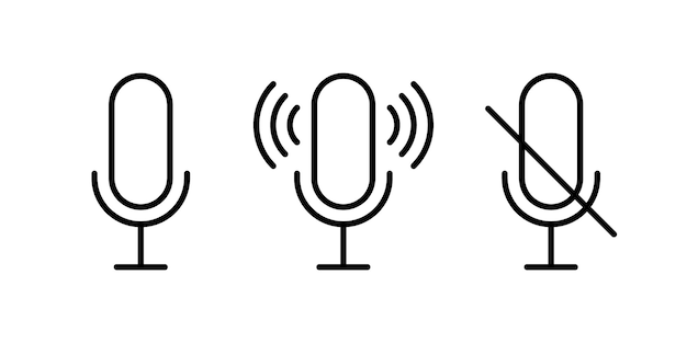 Vector microphone record and voice podcast line sign mic symbol vector outline icon