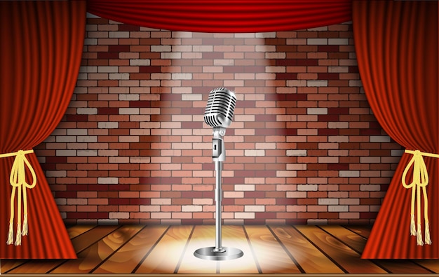 Microphone and red curtain