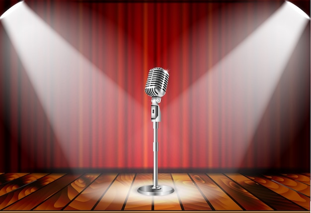 Microphone and red curtain