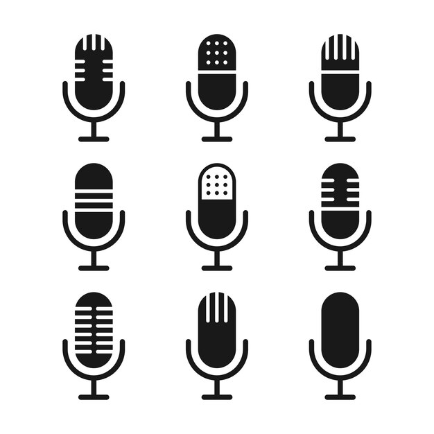 Vector microphone vector icon set or podcast icon vector and recording studio symbol