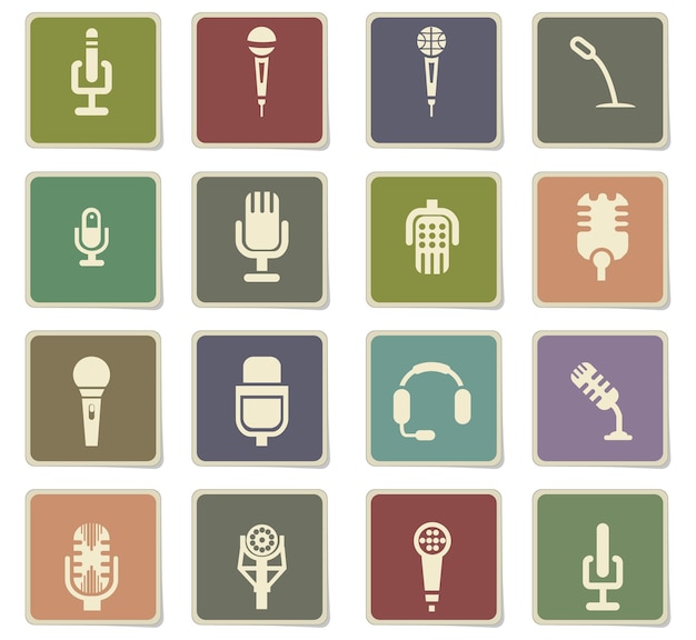 Vector microphone vector icons on cardboard labels