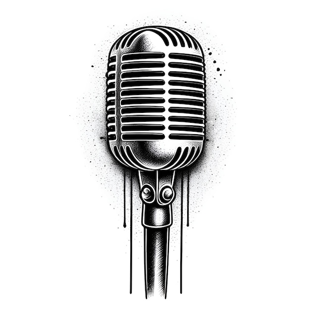 Vettore tatuaggio vettoriale del microfono in bianco e nero silhouette di microfono illustrazione del tatuaggio vettorale