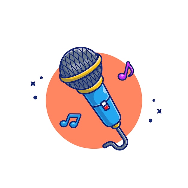 Vector microphone with music notes cartoon icon illustration. music instrument icon concept isolated premium . flat cartoon style