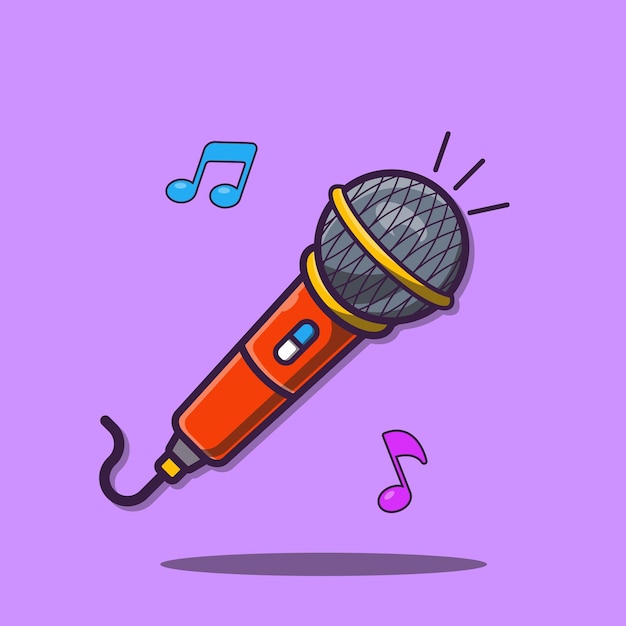 Microphone with music notes cartoon icon illustration music instrument icon concept isolated