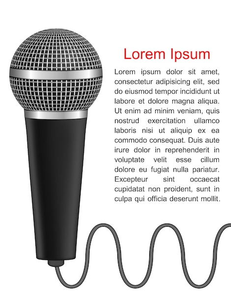 Микрофон с проводом и местом для текстовой векторной иллюстрации eps10