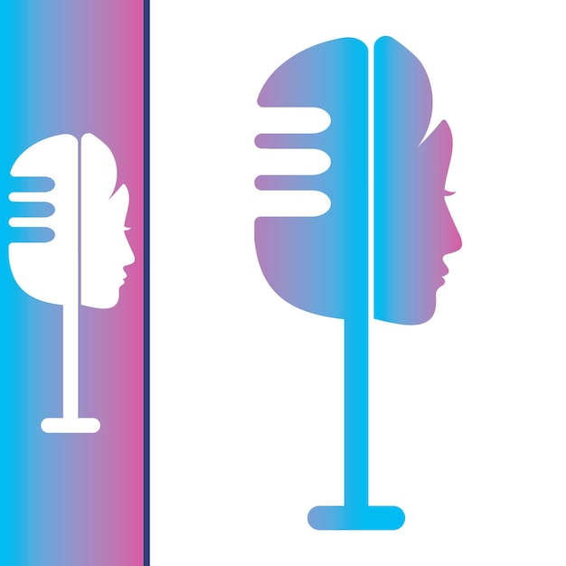 Microphone with women head concept female podcast logo design