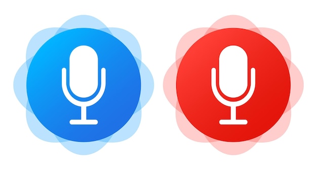 Microphones in blue and red circles Voice message recorder media online communication correspondence messenger mail send messaging texting search by sound social media Vector illustration
