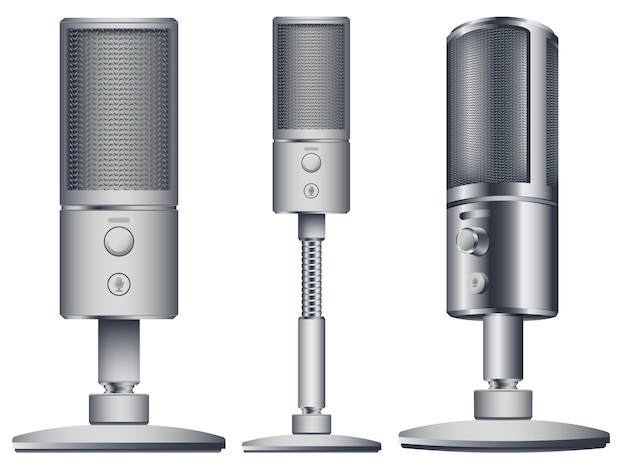 Microphones in different styles. Microphones collection for voice record.