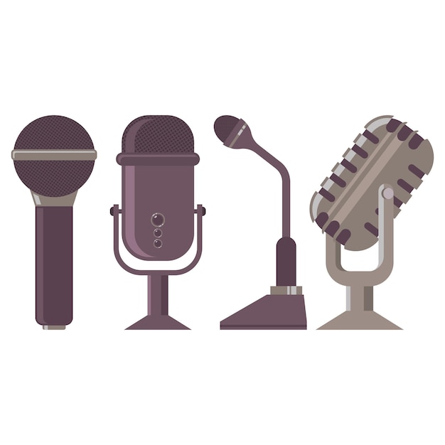 Microphones vector cartoon set isolated on a white background