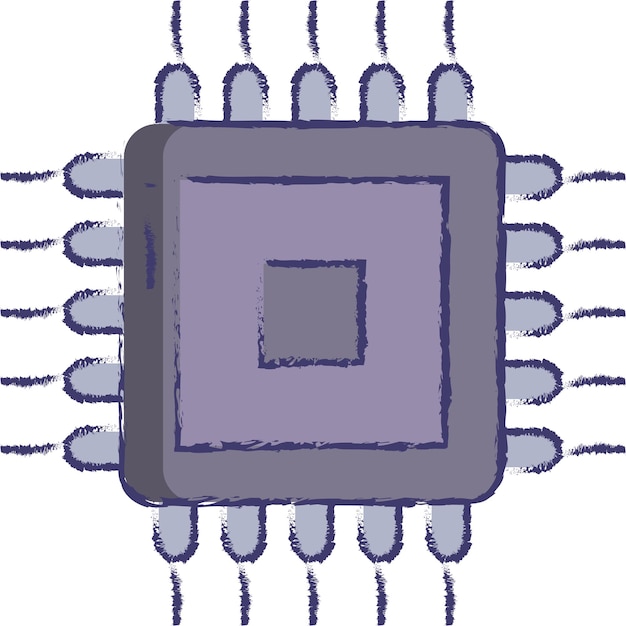 Microprocessor chip hand getekende vectorillustratie