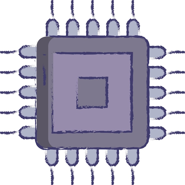 Microprocessor chip hand getekende vectorillustratie