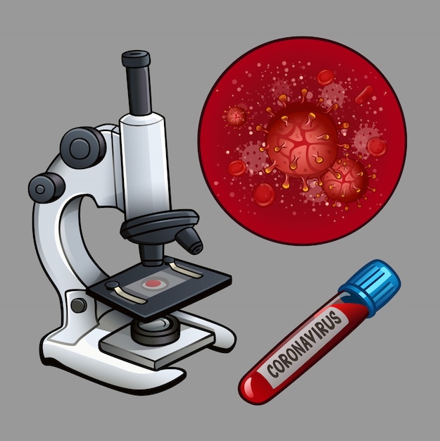 Microscoop en bloedonderzoek met virus