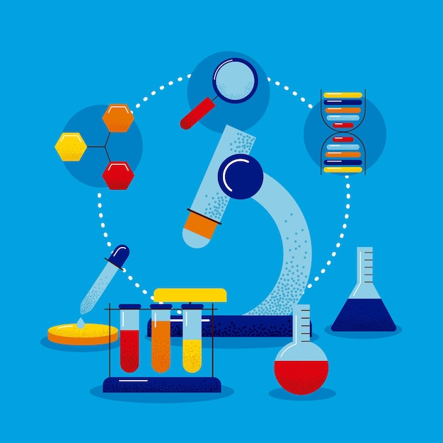 Microscoop- en dna-pictogrammen