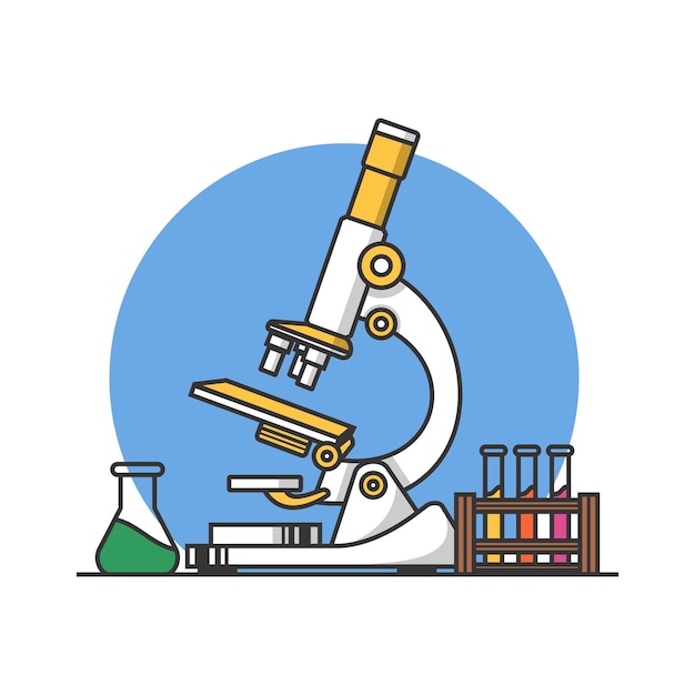 Microscoop reageerbuis en bekerglas vector illustratie Science Laboratory cartoon icoon concept