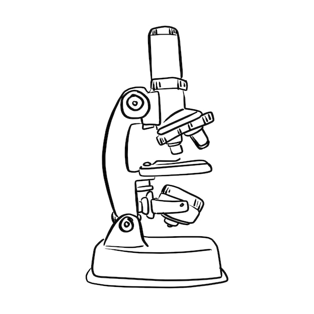 Vector microscope vector illustration sketch hand drawn with black lines isolated