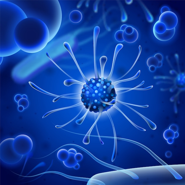 Microscopic bacteria blue background
