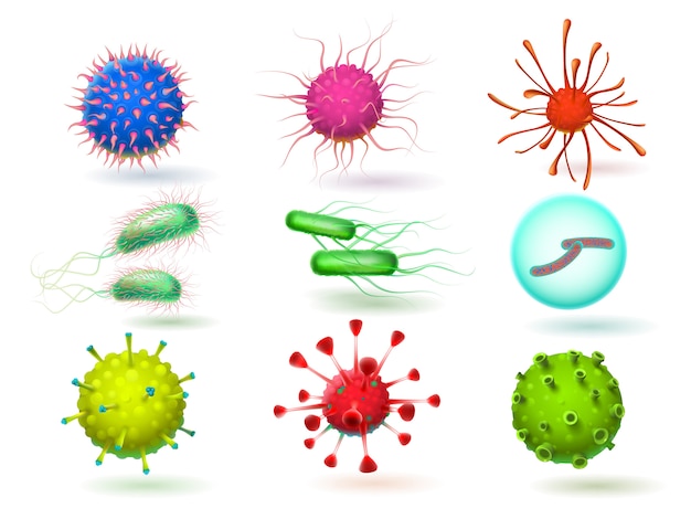 Microscopisch 3d epidemisch virus, bacillus-bacteriën en parasiet.