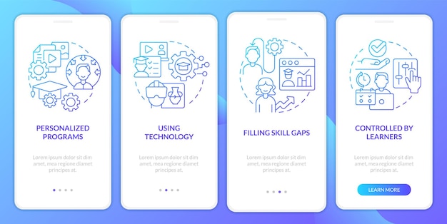 Microtraining best practices blue gradient onboarding mobile app screen