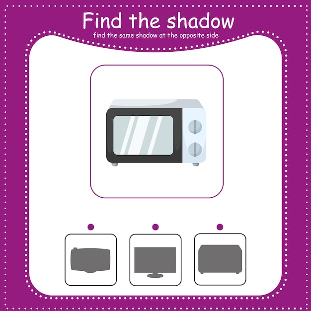 Микроволновая печь Найдите правильную тень Образовательная игра для детей Мультипликационная векторная иллюстрация