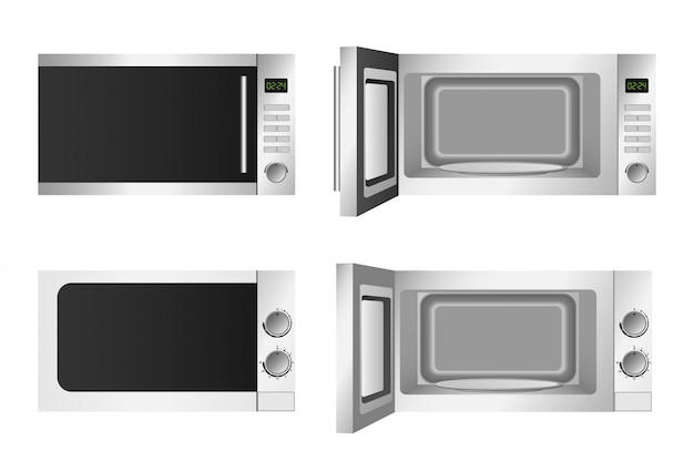 Microwave icons set, realistic style