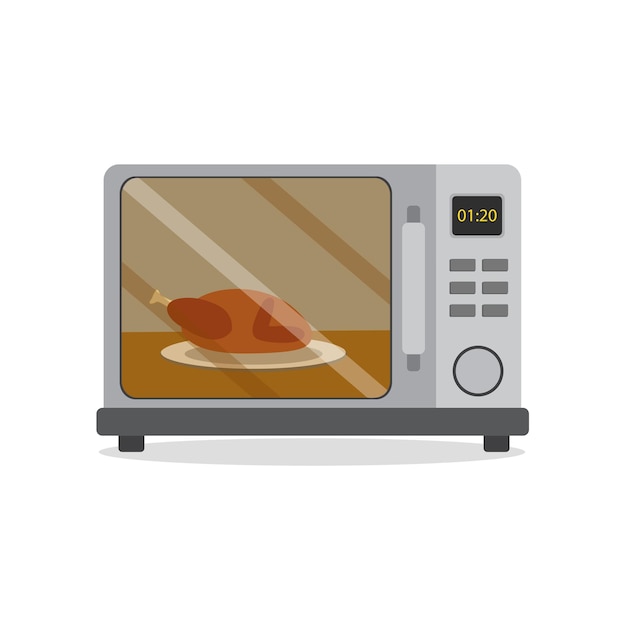 Microwave oven with food, food heating in oven