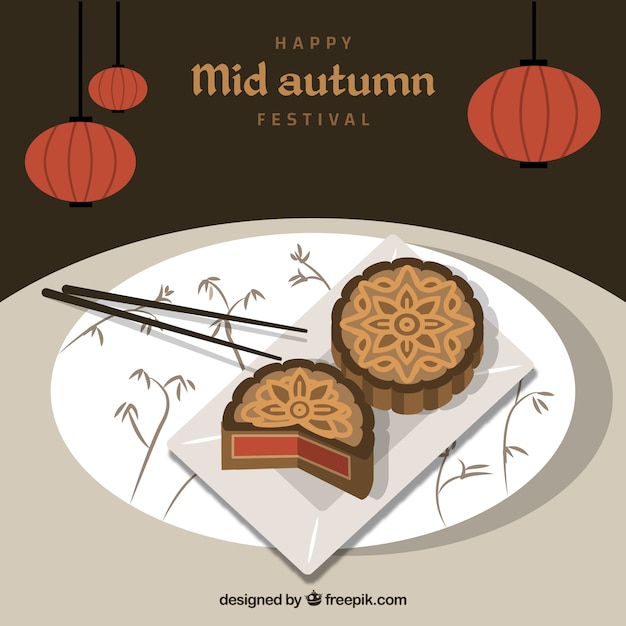 Vector mid autumn background with moon cake