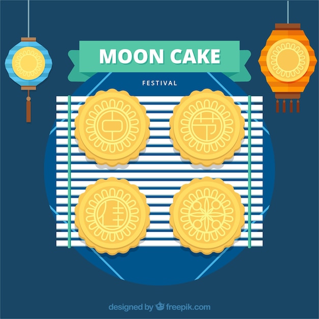 Mid autumn background with moon cake