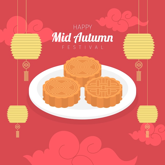 Vector mid autumn background with moon cake