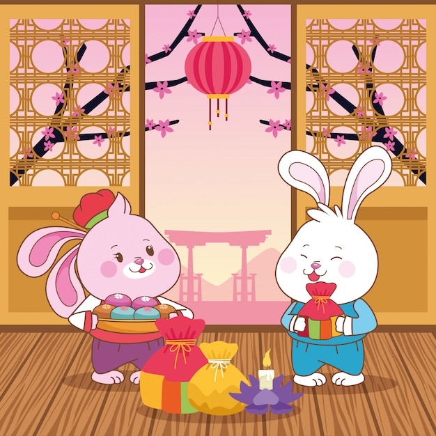 Mid autumn chinese festival cartoon