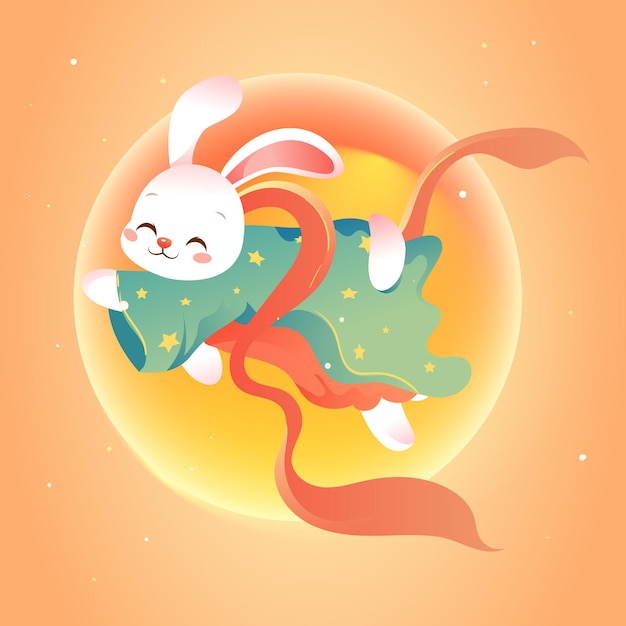 Mid-autumn festival on August 15th, traditional mythology of jade rabbit worshiping the moon, vector