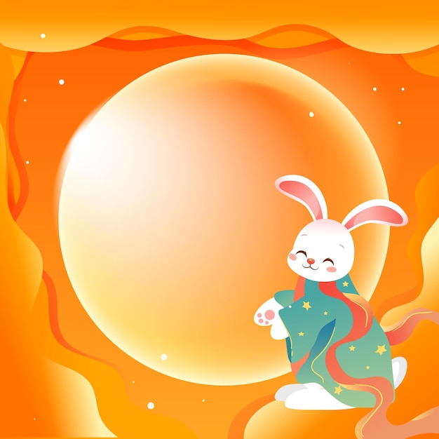 Mid-autumn festival on August 15th, traditional mythology of jade rabbit worshiping the moon, vector