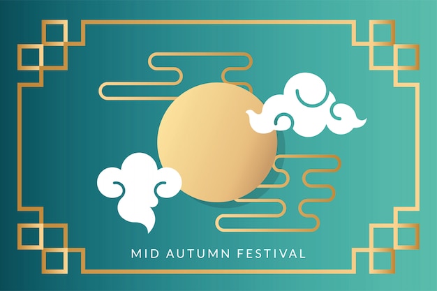 Mid autumn festival card with moon and clouds