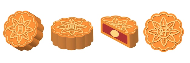 mid-autumn festival Chinese Lotus Seed Paste  with text symbolizing blooming flowers and full moon