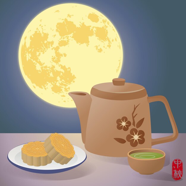 Mid-autumn festival eating moon cakes