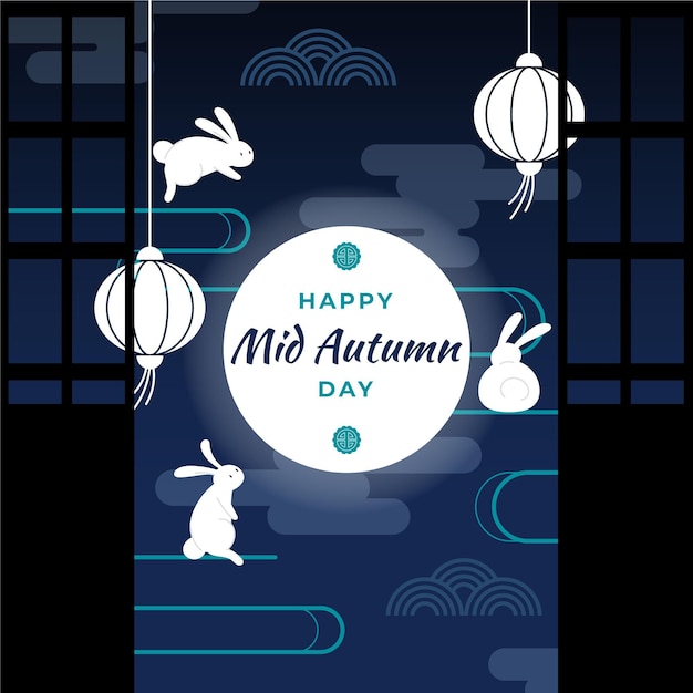 Illustrazione del festival di metà autunno con lanterne e luna