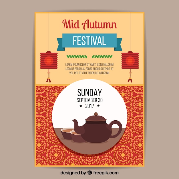 Vector mid-autumn festival poster met theepot